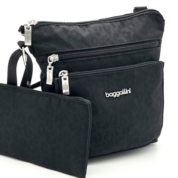 Baggallini Pocket Crossbody With RFID, Black Cheetah - NEW - Picture 1 of 15